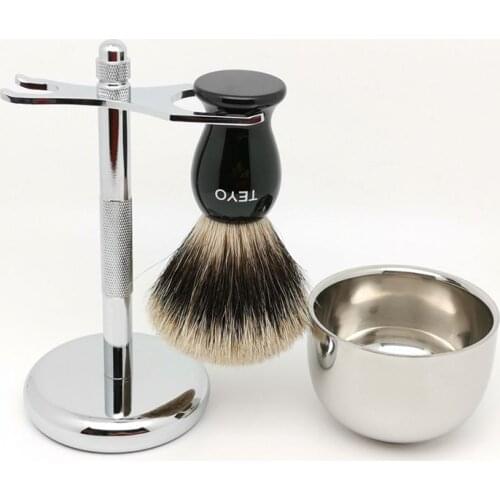 TEYO Two Band Fine Badger Hair Shaving Brush Set Include Shaving Stand Bowl Perfect for Man Wet Shave Beard Brush
