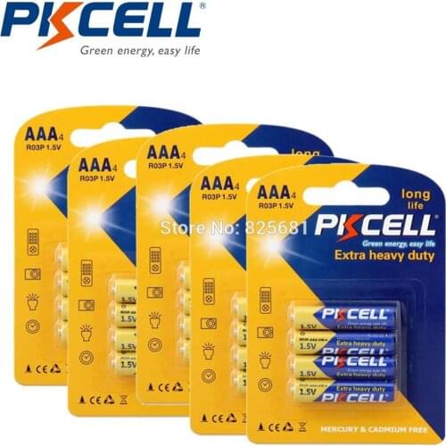 16Pcs 4Card PKCELL AAA R03P Primary Battery Carbon Zinc Battery 1.5V 45min Equal To UM4 MN2400 LR03 SUM4 LR3 For Thermometer Gun