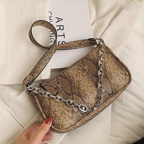 Small Baguette Bags For Women 2021 Serpentine Pattern PU Leather Shoulder Crossbody Bag Designer Chain Handbags Female Purse