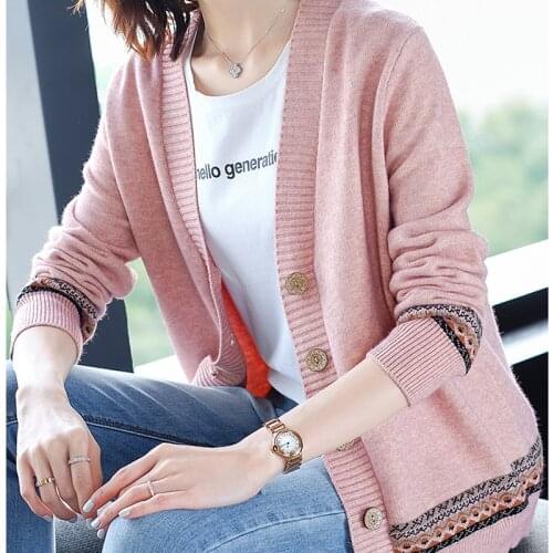 2020 Autumn Winter New Knitted Cardigan Women Plus Size Top Vintage Sweater Long Sleeve V Neck Clothes Female Casual Pink Z612