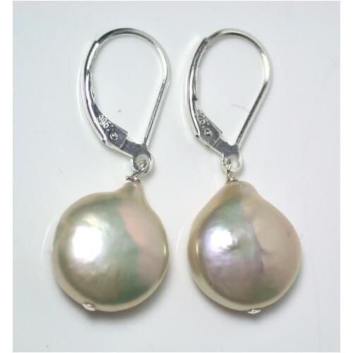 New Arrival Favorite Pearl Store Radiant 15mm Pale Gold Peach Baroque Freshwater Pearl S925 Sterling Silver Dangle Earrings
