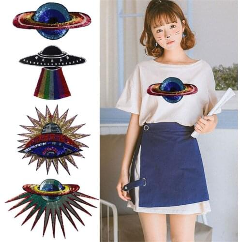 New Arrival Universe Earth Sequins Planet Patches Sew On T-shirt Applique 3D Big Stickers Diy Space Clothing Backpack Accessory