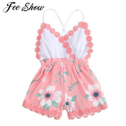 Newborn Baby Girls Clothing One-Pieces Romper Playsuit Sleeveless Strappy Lace Backless V Neck Jumpsuit Flower Outfits Clothes