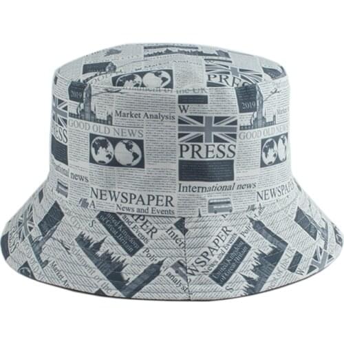 Newspaper Print Vintage Bucket Hat Reversible Summer Beach Sun Hats For Women Men Panama Fisherman Cap