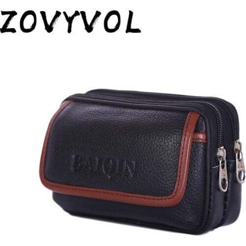 ZOVYVOL Men Genuine Leather Waist Bag Multi-pocket and Multiple Zipper Belt Bag Adjustable Belt Fanny Pack Shopping Phone Bags