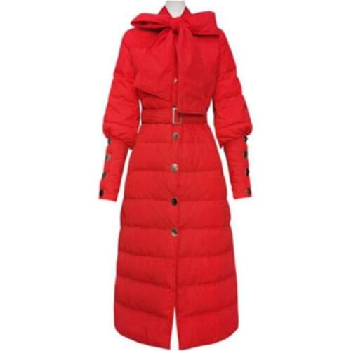 New arrival winter fashion bow lantern sleeve down coat women single breasted slim thick warm outwear