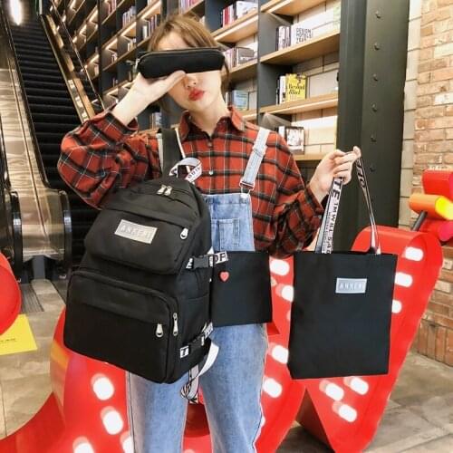 4 Pcs Set School Bags for Teenager Girls Women Backpack Fashion Nylon School Bag Female Travel Bag Bookbag Cute Backbag Scoolbag