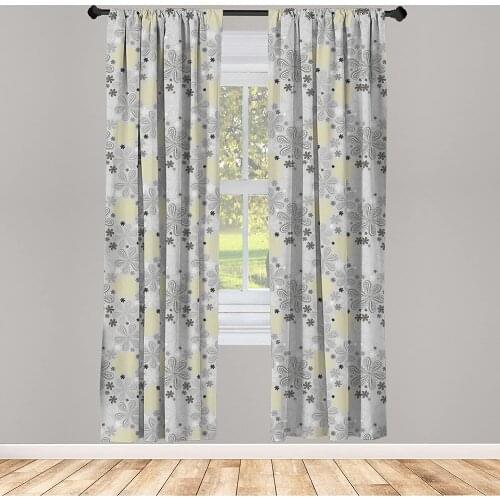 Grey White Grey and Yellow Curtain Bohem Style Paisley Print Flowers Dots Art Image Window Treatment Living Room Bedroom Decor