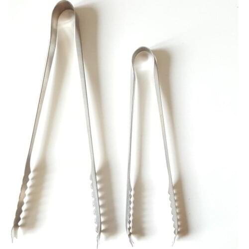 1PC 15cm/19cm Stainless Steel Tongs For Barbecue Party Bar Clip Bread Food Ice Clamp Ice Tong Kitchen Tool