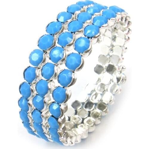 Acrylic blue and red alloy 3 row coil bracelet wrap bangles for women gift holiday
