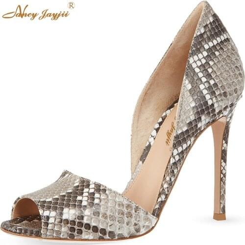 Fashion Snakeskin Grey Pleather Peep Toe 10cm High Heels Pumps Casual Brand Shoes Dress&Party&Office Shoes Women Nancyjayjii 11
