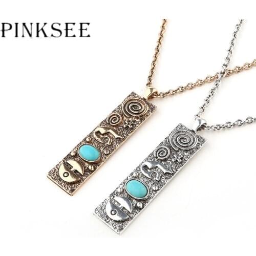 PINKSEE Vintage Gold Silver Color Geometric Square Pendant Necklace Hip Hop Jewelry for Women Men Clothing Accessories