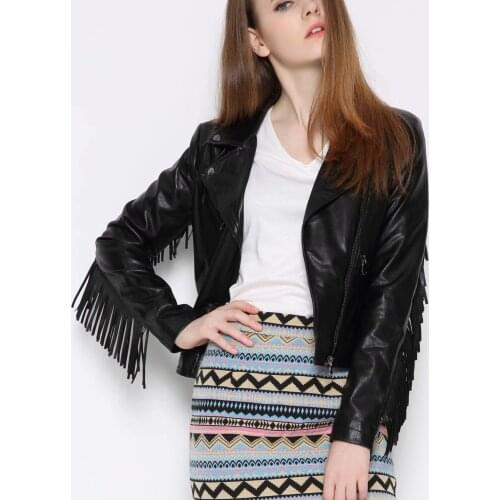 Faux Leather Jacket Womens Motorcycle Lapel Handsome Jacket Fall 2021 Ladies Solid Fringed Short Coat Women Black Jackets PU