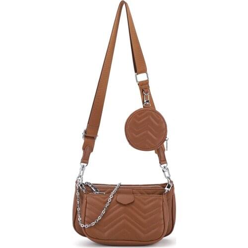 Womens Chain Shoulder Messenger Bag Horizontal Square PU Wave Pattern Solid Color Picture And Mother Bag Round Small Coin Purse