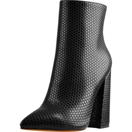 Womens Platform High Heel Block Chunky Pointed Toe Ankle Boots Snakeskin Comfortable Ankle Shoes Big Size US5-US15