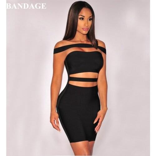 BANDAGE New Women Off Shoulder Rayon Bandage Dress Black Red White Cut-out Bodycon Vestidos Celebrity Party Club Mini Dresses