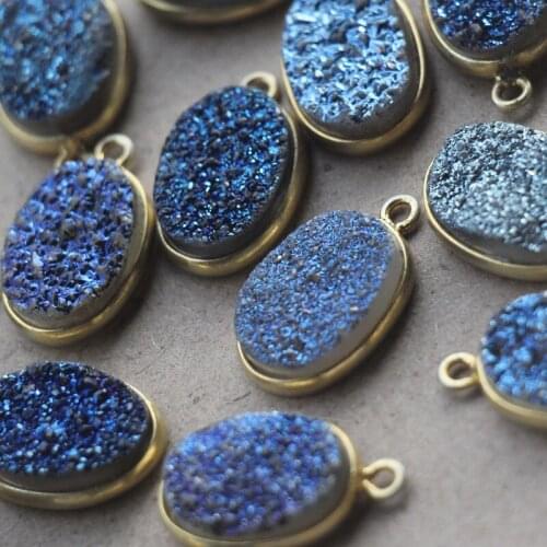 1pcs 925 Sterling Vermail Silver,Titanium Silver DRUZY oval Shape Pendant,19mm approx