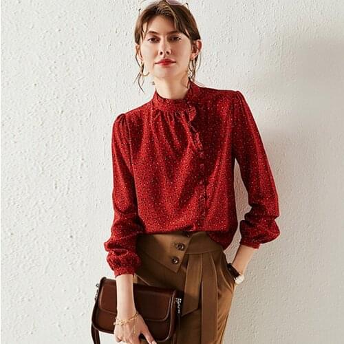 100% Silk Blouse Women Shirt Simple Design Lace O Neck Long Sleeves 2 Colors Translucent Fabric Casual Top New Fashion