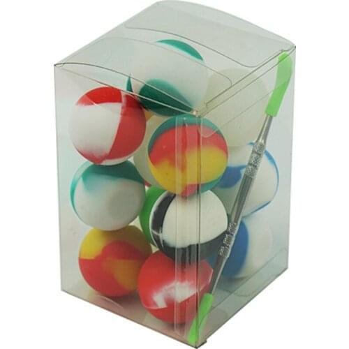 15pcs Ball Shape Non-stick Silicone Container Wax Oil Storage Ball Silicone Jars with 1 pc PVC Box and 1 pc Metal Dab Tool