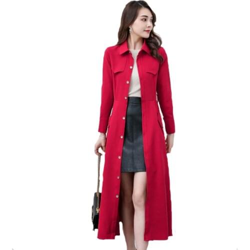 AECU Autumn Women Long Trench Coat Office Lady Simple Classic Coat With Belt Chic Female Windbreaker Long Coat Women Trenchcoat