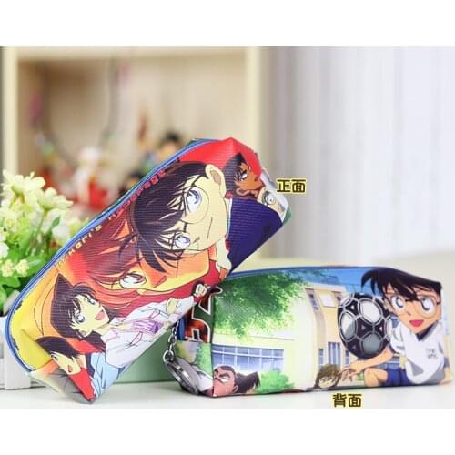 Anime Cartoon Detective Conan Pencil Bag Long Zipper Cosmetic Bag Synthetic Leather Storage bag