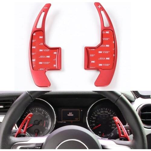 BBQ@FUKA 2Pcs Red/Silver/Black/Blue Car Wheel Steering Gear Shift Paddle Extensions Fit For Ford Mustang 2015 2016 Car-Styling