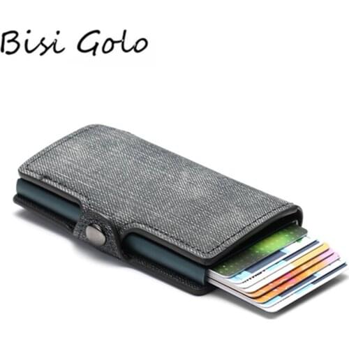 BISI GORO Colorful Credit Card Holder RFID Blocking Slim ID Holders PU Single Aluminum Single Box Business Hasp Card Wallets
