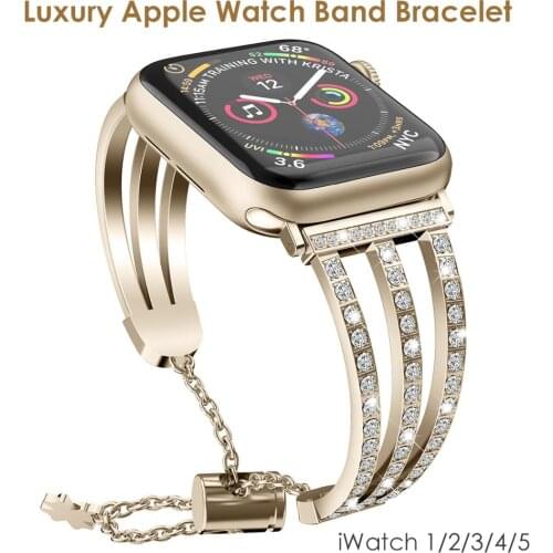 Bling Bracelet for Apple Watch Band 38mm 42mm iWatch 5 4 Stainless Steel Cuff Jewelry Watchband for iWatch Bands 40mm 44mm Woman