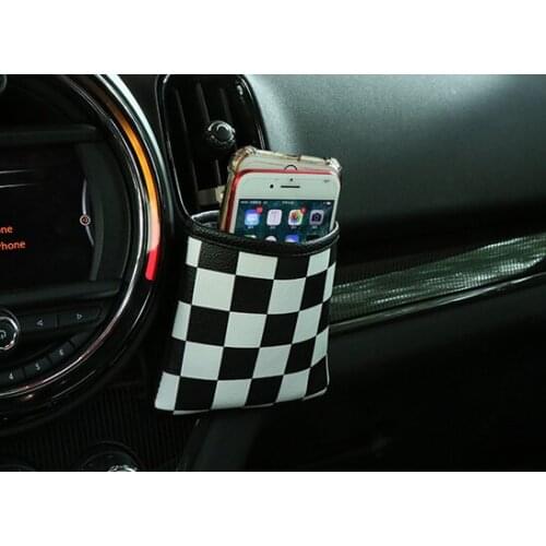 Checker Leather Auto Air Outlet Pouch Box Bag Organizer Cell Phone Pocket Storage Holder for MIN Cooper Car Assessoires