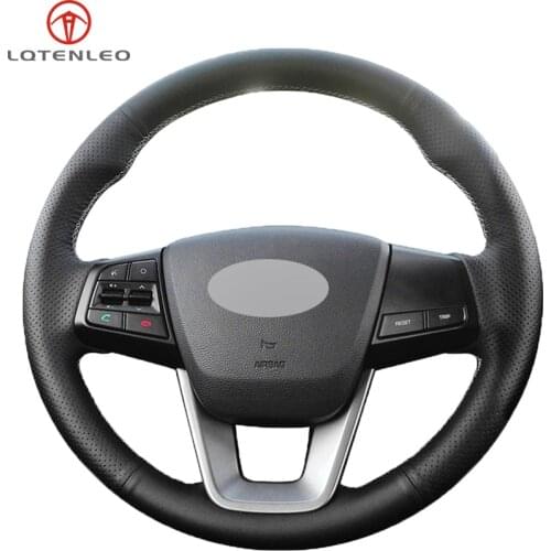 Black PU Artificial Leather Sew Car Steering Wheel Cover for Hyundai ix25 2014-2018 ix35 2018 Creta 2016-2018 Elantra 2017 201
