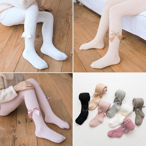 0-8 Yrs Children Cotton Baby Girls Pantyhose Spring Autumn Winter Bowknot TightsKids Infant Knitted Socks Tights