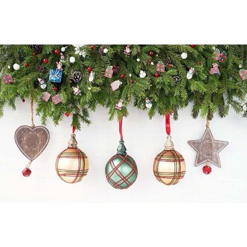 Christmas Ball Decors Pine Photographic Backgrounds Customized Studio Backdrops for Children Baby Toy Photophone Fond Photo