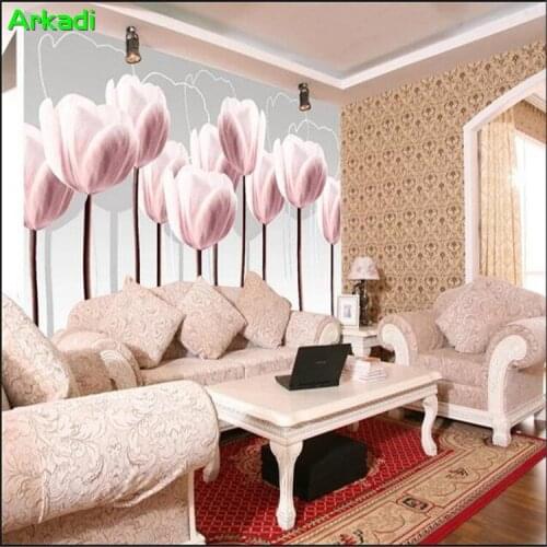 3D Tulip Wallpaper Photo Modern Simple Pink Flower TV Bedroom Living Room Hallway Background Wall Painting