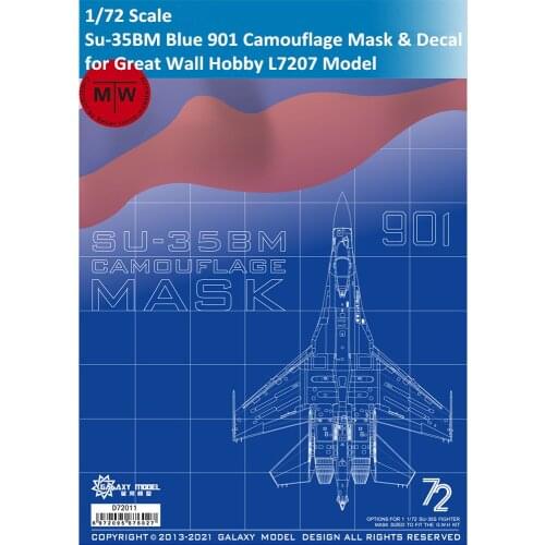 Galaxy D72011 1/72 Scale Sukhoi Su-35BM Blue 901 Camouflage Flexible Mask & Decal for Great Wall Hobby L7207 Model