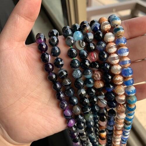 Faceted Multicolor Crystal Agat Stone Beads Natural Loose Gem Bead for Jewelry Making DIY Bracelet Necklace Accessory 15.5