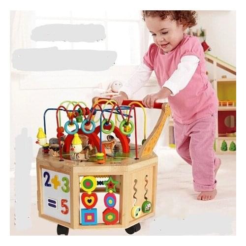 Walkers Activity Gear Wooden Eight-sided round bead baby walker educational toys andador 360 degree rotated wheel walker toys