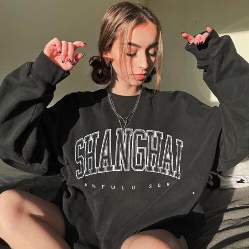 HOUZHOU Streetwear Grunge Vintage Sweatshirt Women Overisze 90s Aesthetic Indie Letter Print Casual Hoodies Autumn Pullover Thin