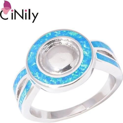CiNily Ocean Blue Fire Opal Finger Rings Silver Plated Round Circle Wide Ring Simplify Minimalism Punk Jewelry Woman Man