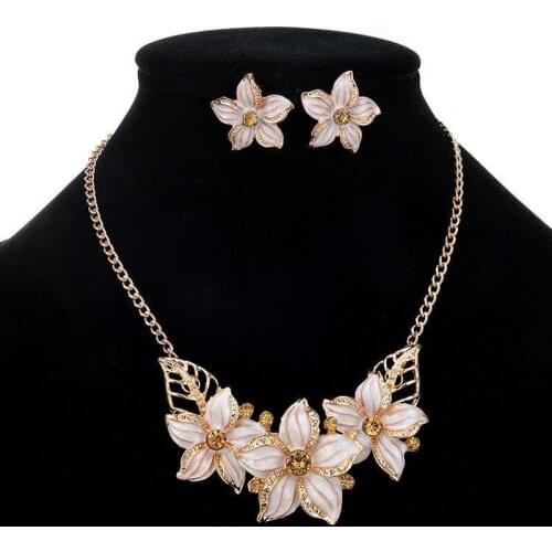 Enamel Jewelry Sets Fashion Geometric Circle Women Accessories Crystal Enamel Flower Jewelry Sets Costume Necklace Earring Set