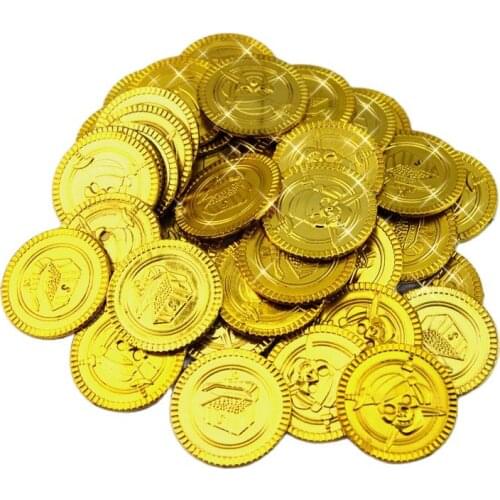 Cool fancy 100pc plastic captain pirate treasure gold coins props toys for Halloween party cosplay kids fun for hours