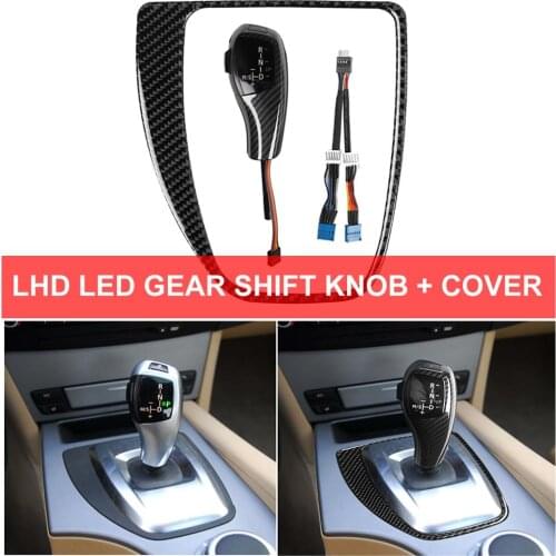 LHD LED Gear Shift Shifter Knob Automatic Lever Carbon Fiber Cover Trim For BMW 5-series E60 Pre-facelift 2003-2007 Car Styling