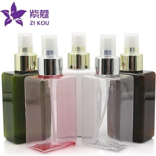 Hot-selling 5pcs free shipping 100ml square shape bottle Shinny golden aluminum shell shampoo lotion pump emulsion bottle