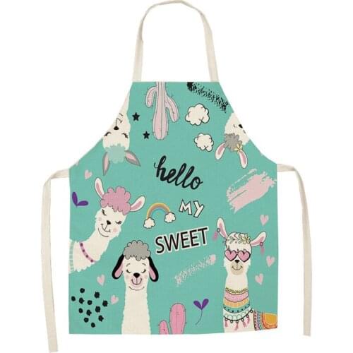 Cute Alpaca Women Kitchen Aprons Waterproof Cooking Oil-proof Cotton Linen Antifouling Chef Apron Cleaning Apron Kids Cartoon
