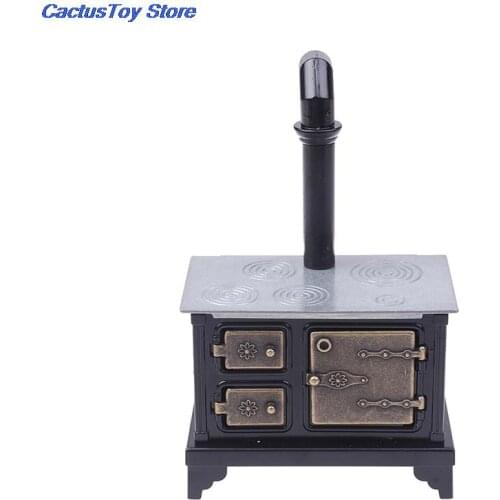 Mini Simulate Iron Hearth with Long Chimney for 1:12 Doll House Decoration Gift Kids