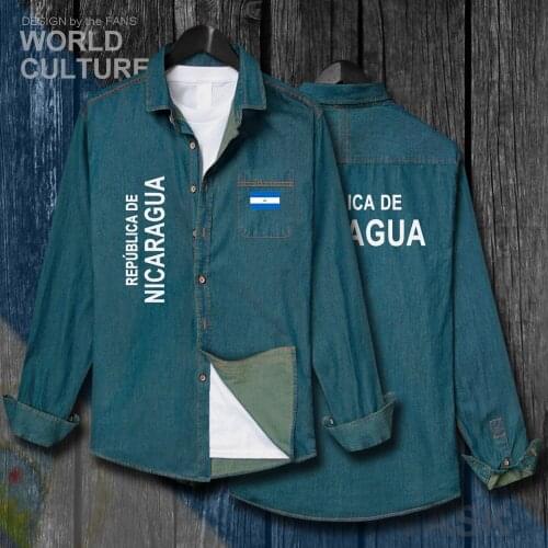 Nicaragua NIC Nicaraguans NI Men fashion clothes Spring Autumn Cotton Flags Turn-down Collar Jeans Shirt Long Sleeve Cowboy Coat