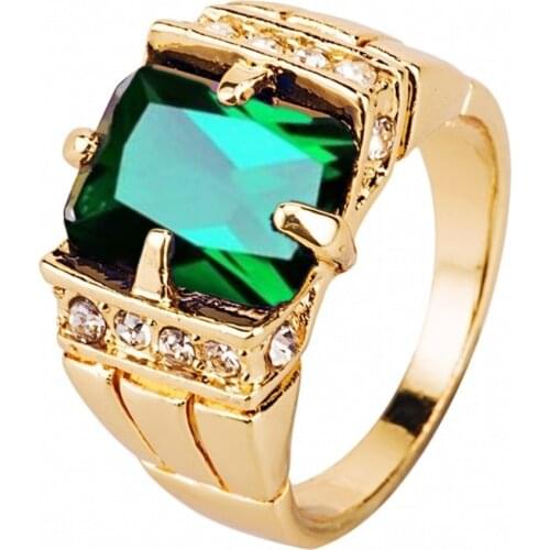 Retro Noble Royal Gem Ring Cocktail Party Mens Jewelry Five Color Crystal Ring Gold Color Mens Wedding Engagement Ring