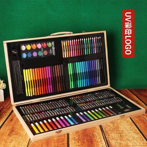 180pcs wooden box brush set childrens watercolor pen painting tool girl art supplies painting material gift set student gift