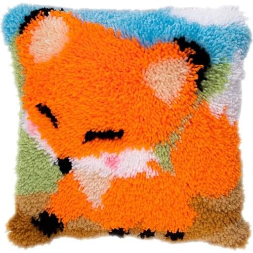 Latch Hook Kits for Adults Kids Crochet Yarn Kits Color-Coded Canvas fox Pattern Sofa Hobby Decor DIY Throw Pillow Cover