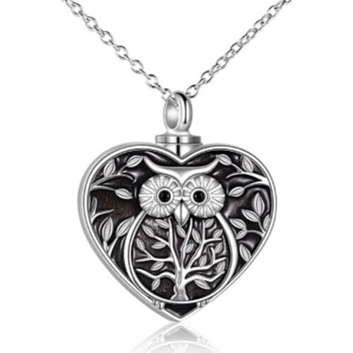 Heart Shape Urn Necklace for Ashes Tree Of Life Owl Cremation Pendant Necklace Memorial Jewelry Gifts