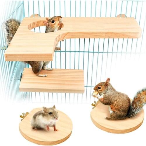 Natural Wood Stand Platform for Hamster Chinchilla Mouse Rat Gerbil Bird Parrot L-Shape Rectangle Round with Washers